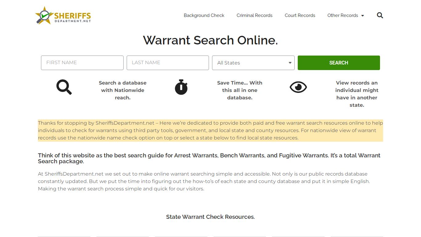 Warrant Search Online. - SheriffsDepartment.net