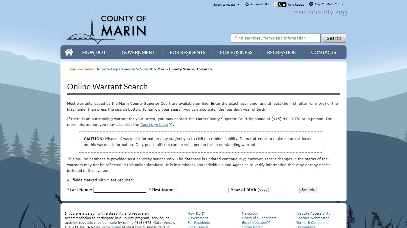 County Of Marin - Online Warrant Search